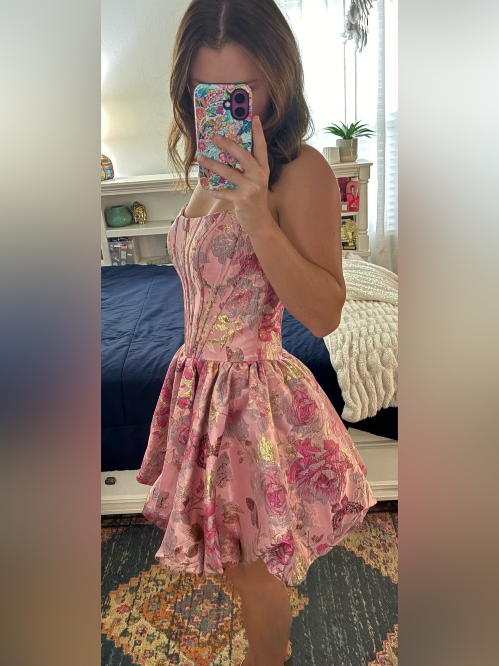 Stacees Candy Pink Floral Fit-and-Flare Butterfly Dress Size 4 NWT